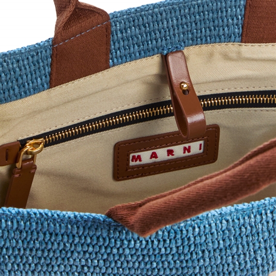 Marni Small Raffia Tote Bag, Opal/Moca 